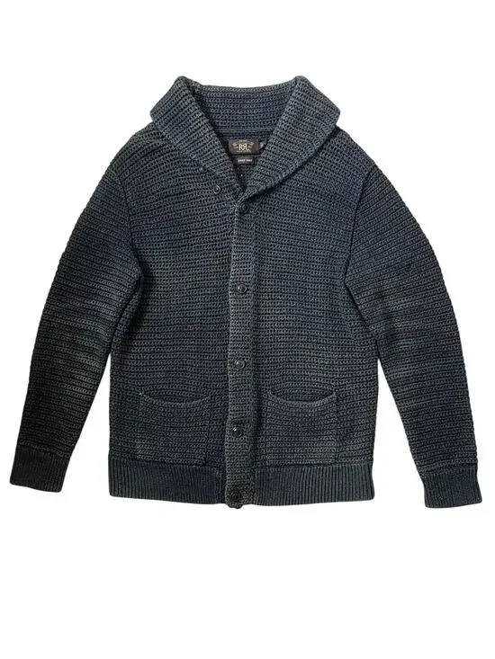 RRL Ralph Lauren Shawl Collar Cardigan - Thunderbird Eagle Graphic - Blue - Sz L