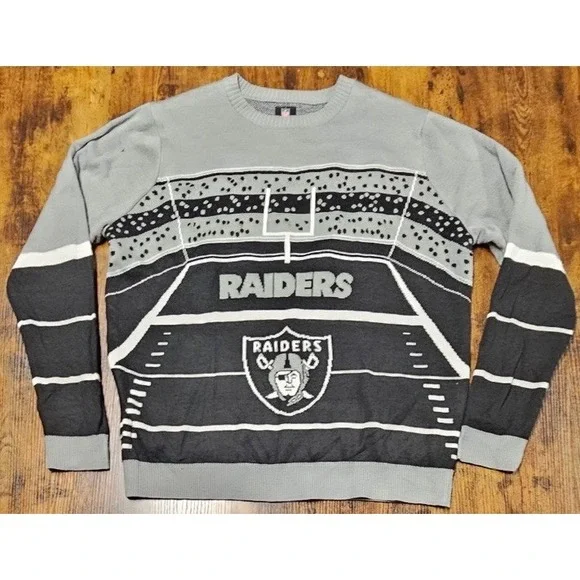 NFL Ugly Sweater Christmas Knit Pullover Las Vegas Raiders XL Working Lights