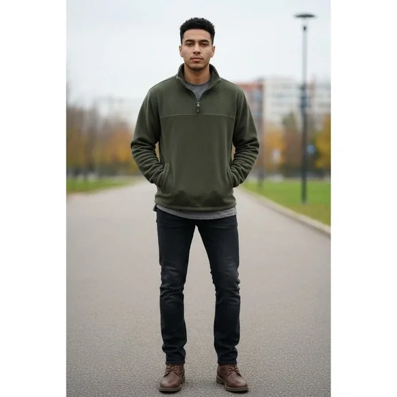 Croft & Barrow Men's Green Fleece 1/4 Zip Pullover Sweater‎ XXL