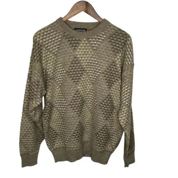 VTG Jantzen Mens Geometric Crew Neck Retro Grandpa Sweater Size L Beige Neutral