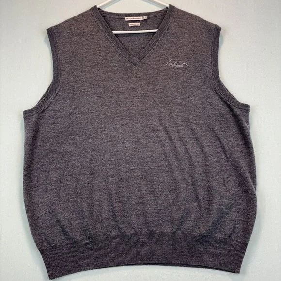 Peter Millar Sweater Vest Mens XL Gray 100% Merino Wool V-Neck Golf Sleeveless