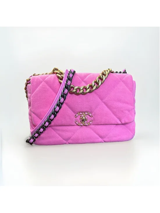 Chanel 19 Flap Bag Quilted Denim Medium Pink