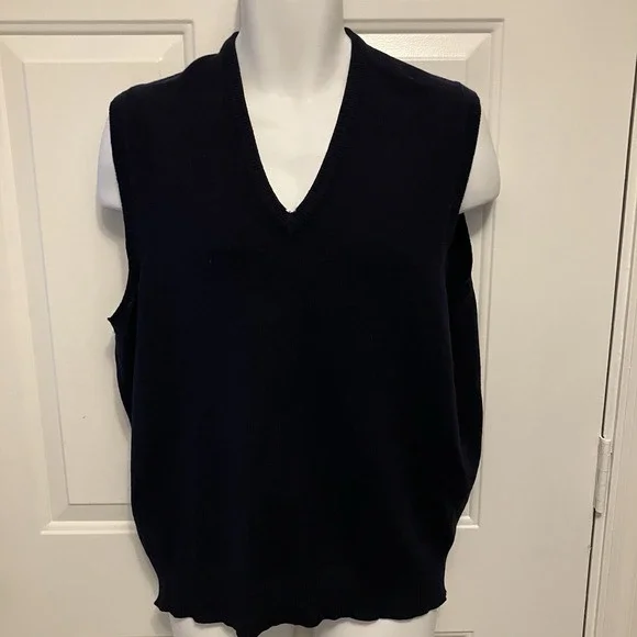 B‎ Altman & Co Vtg Sweater Vest Men's Sz 44 Large Navy Blue Preppy Lambswool