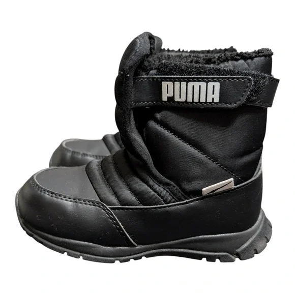 Puma‎ Nieve WTR AC Black Snow Boots Faux Fur Lined Winter Shoes Size Kids 10C