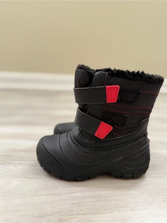 Kids Black Winter Snow Boots with Red Trim