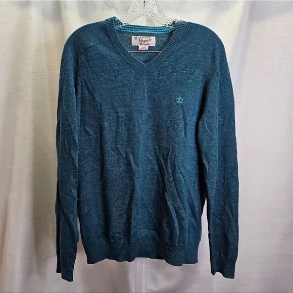 Original Penguin By Munsingwear Teal Merino Wool Sweater Size Medium