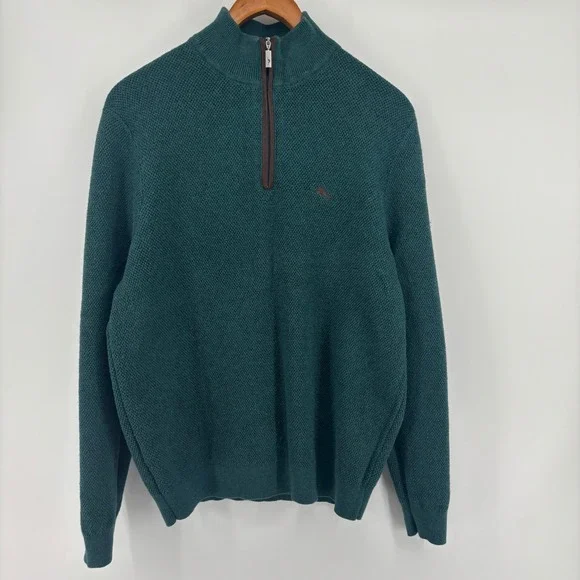 Tommy Bahama Mens Teal Green Cotton Silk Cashmere Quarter Zip Sweater Small