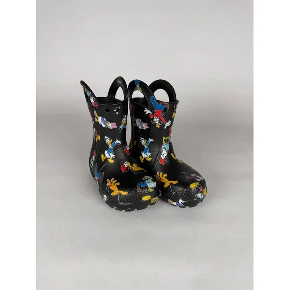 Crocs Kids Mickey and Friends Handle It Rain Boots Black C7 211146 Disney