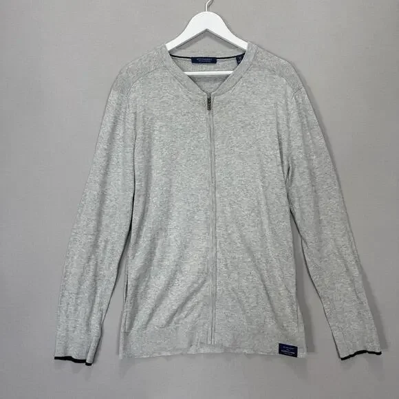 Scotch & Soda Full Zip Sweater Mens XL Gray Cotton Wool Knit Cardigan Minimalist
