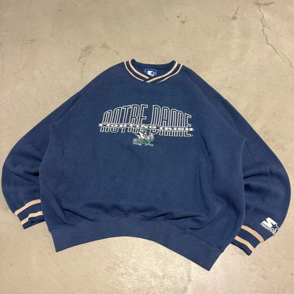 Vintage 90s Navy Notre Dame Starter Crewneck Sweatshirt