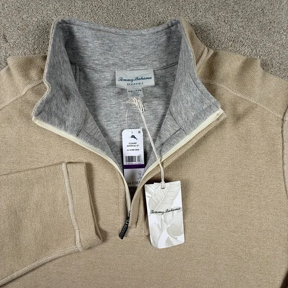 Tommy Bahama Bayview 1/2 Zip Reversible Pullover Sweater Men's XXL Tan