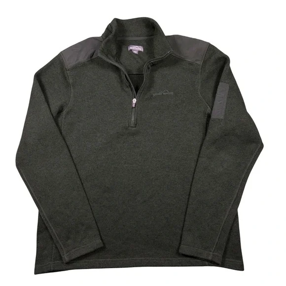 Eddie Bauer XL Quarter Zip Sweater Fleece Green Pullover Nylon‎ Panels
