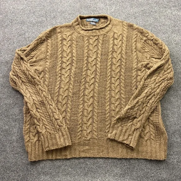 Polo Ralph Lauren Cable Knit Sweater Mens XXL Brown Cotton Hemp Roll Coller