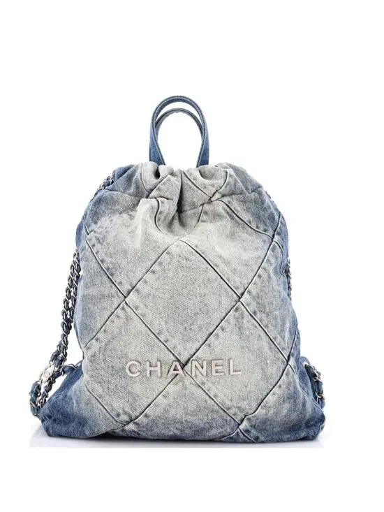 Chanel 22 Chain Backpack Quilted Denim #281418C49B