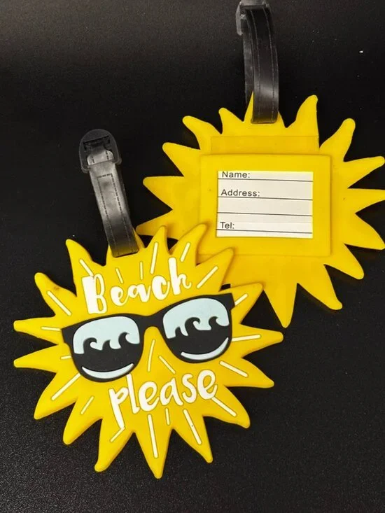 Beach Please Sun Luggage Tag – Bright Yellow Travel Bag Tag with Sunglasses