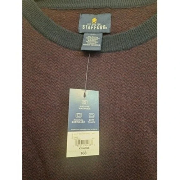 Stafford Mens XXL Plum Navy Crewneck‎ Sweater Wool Cashmere Blend NWT