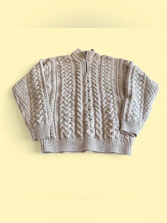 Shannon Woolen Mills Wool Sweater Tan Cable Knit Men’s S Ireland