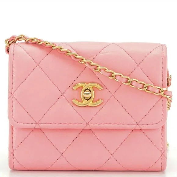 Chanel Pink Quilted Lambskin Pearl Crush Clutch W/ Chain
