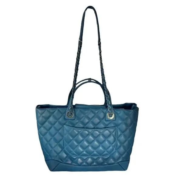Chanel Easy Shopping Quilted Lambskin Handbag Blue