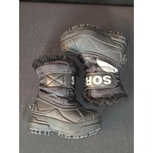 Sorel Kids Black Waterproof Winter Snow Boots Fur Lined‎ Toddler Size 4