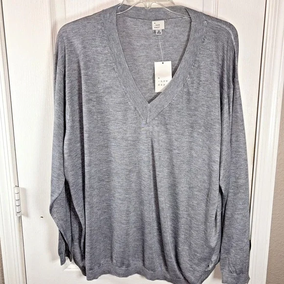 A New Day Men's‎ V-Neck Sweater 3XL Gray NWT Soft Eco Blend Pullover Lightweight