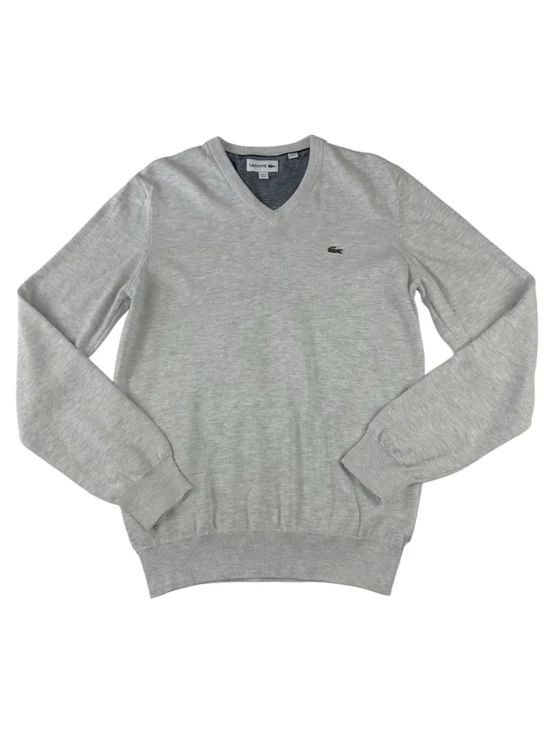 Lacoste Sweater Mens Small Gray Cotton Knit V-Neck Pullover Long Sleeve