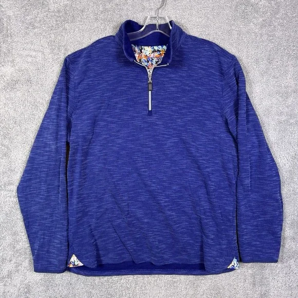 Robert Graham Jacket Mens XL 1/4 Zip Thermal Sweatshirt Classic Fit‎ Knit Ribbed