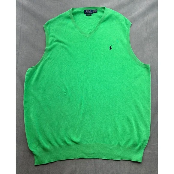Polo Ralph Lauren Green Pima Cotton V Neck Sweater Vest Mens 2XLT Tall Logo