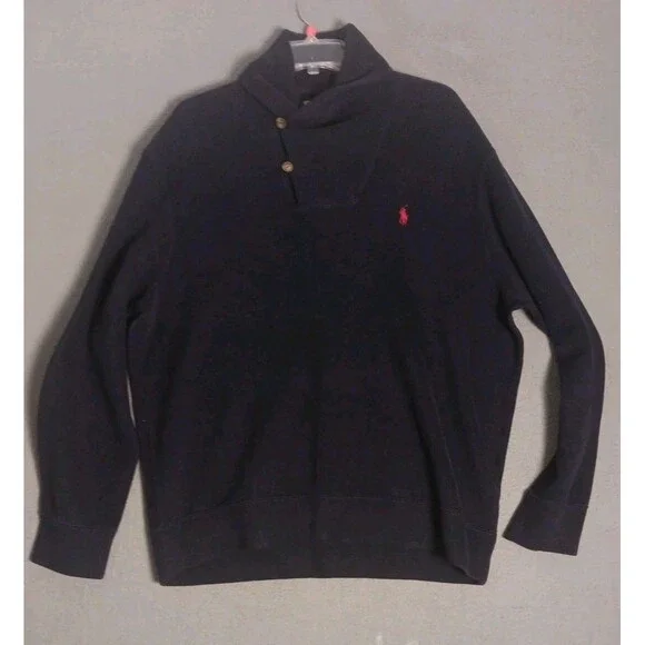 Polo Ralph Lauren Luxury Jersey Shawl Collar Pullover BLUE Size XL - Pony- EUC