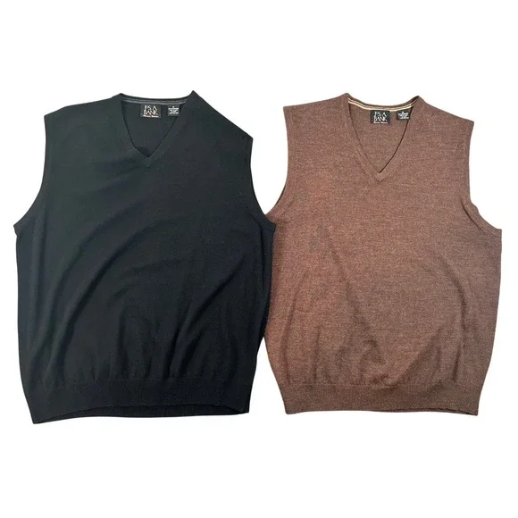 Lot of 2 Jos A Bank‎ Signature Collection Merino Wool V-Neck Sweater Vest Mens M