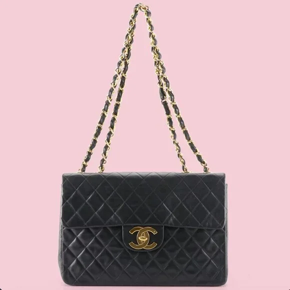 Chanel Black Vintage Classic Jumbo XL Maxi Flap Shoulder Bag