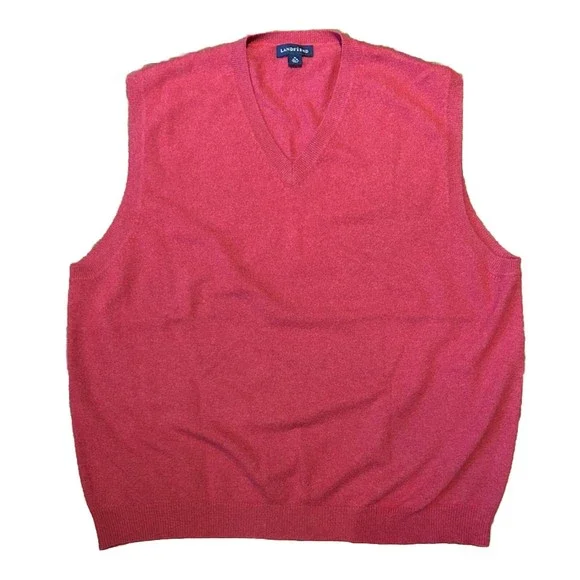 Lands' End Mens Large L Solid Red 100% Cashmere Sweater Vest  V Neck READ‎