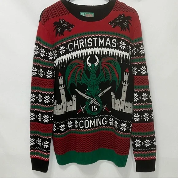 Ugly Christmas Sweater Knitted Dragons‎ and Castles Party