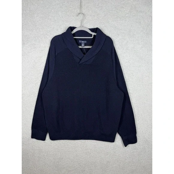 NWT Gap Sweater Mens 2XL Navy Blue Shawl Collar Solid Rib Cotton‎ Pullover