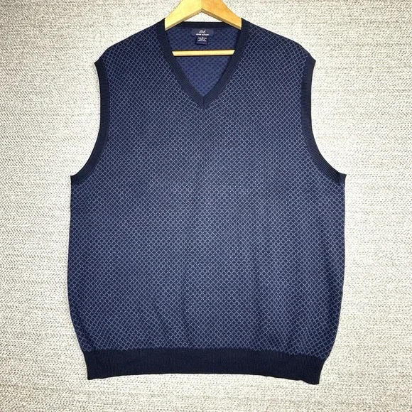 Brooks Brothers Vest L Diamond Cotton‎ V Neck Preppy Academia Grandpa Blue Golf