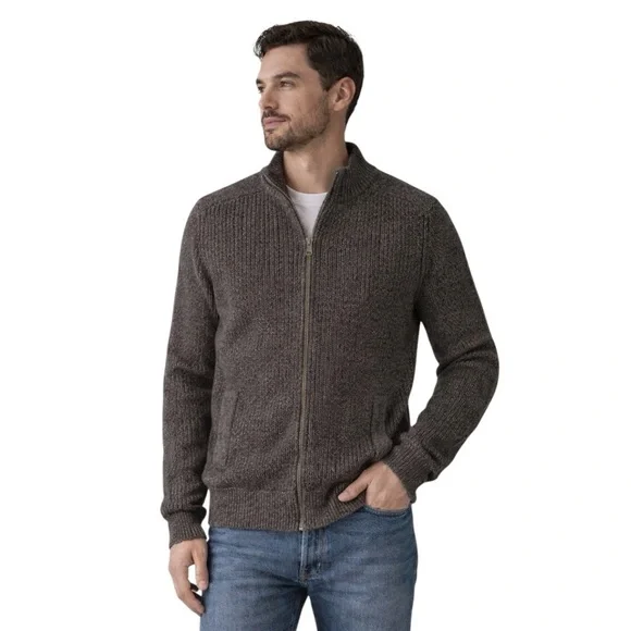 Eddie Bauer Olive Full Zip Chunky Cardigan Cable Knit Ribbed Trim Mens Small