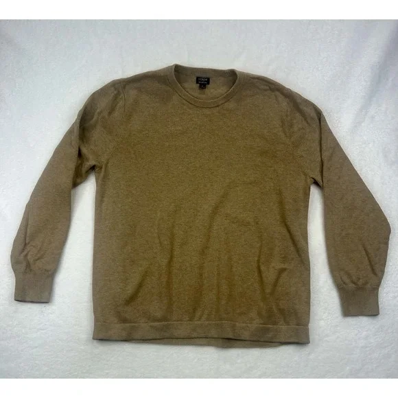 Knit for J. Crew Men's Sweater 100%‎ Cotton Crew Neck Tan Pullover Preppy Large