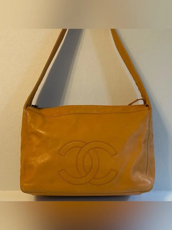 Chanel CC Stitch Mustard Orange Lambskin Shoulder Bag
