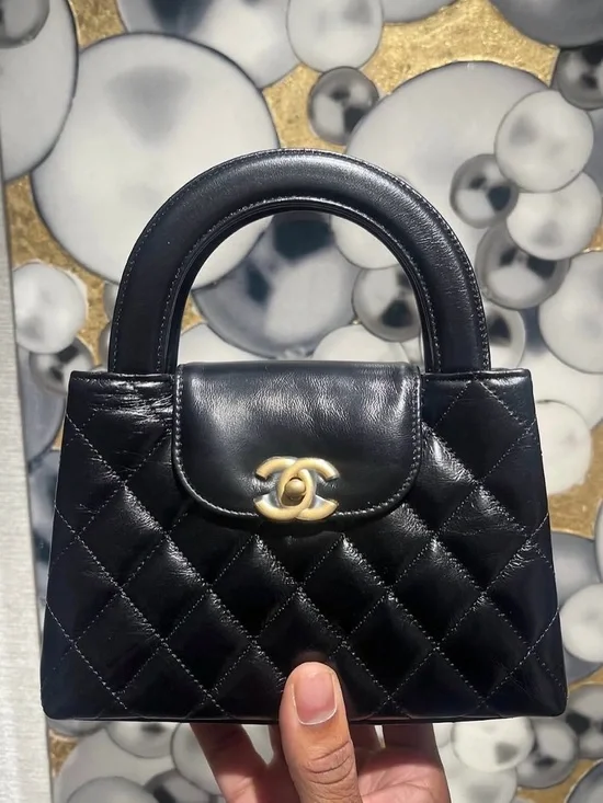 CHANEL Black Quilted Mini Top-Handle Bag with Gold CC Hardware