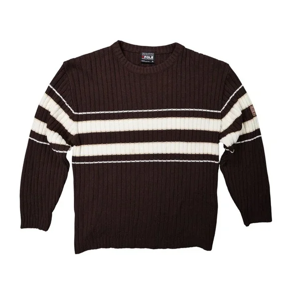 Southpole Ribbed Knit Sweater Mens Large Brown Excellent Striped Y2K Streetwear