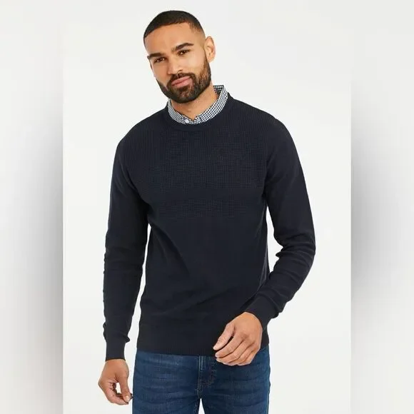 Threadbare Mens Andy Knit Sweater Jumper Size XL Navy Blue Attatched Collar NWT
