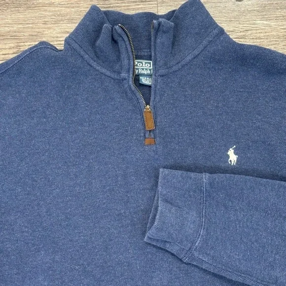 Polo Ralph Lauren Men's Quarter Zip Pullover Sweater Pony Logo Blue‎ Size XL