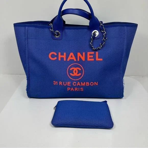 Chanel SS21 Electric Blue Neon Orange Medium Deauville Tote Bag