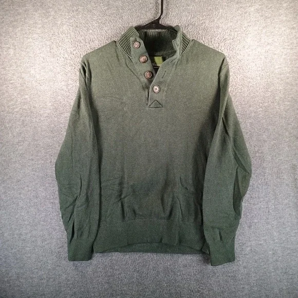 Eddie Bauer Men S 1/4 Button Henley Fisherman Knit Sweater Green Cotton Cashmere