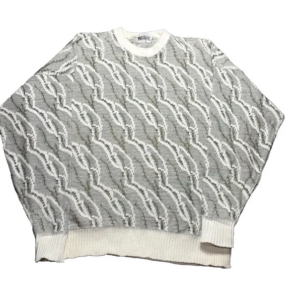 Vintage Megalos 3D Knit Sweater Men's 3XLT White 90s Coogi Style Big & Tall