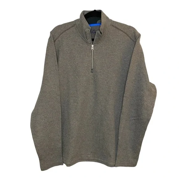 Robert Graham Gray Delage Tweed Jacquard Quarter 1/4 Zip Pullover Sweater XL