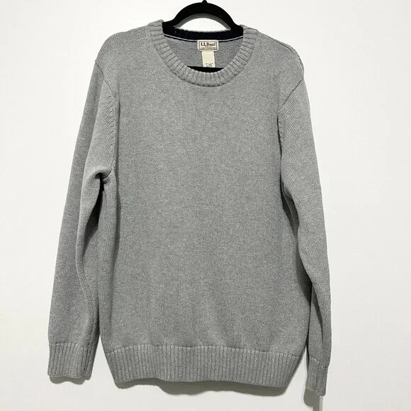 LL Bean Mens Thick 100%  Cotton Sweater L Gray Crewneck Preppy Normcore Heritage