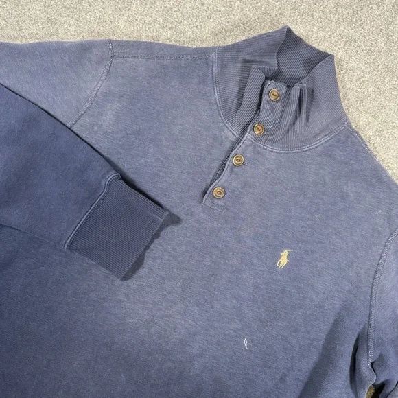 Polo Ralph Lauren Sweater‎ Mens Large Blue 1/4 Button Pullover Classic Preppy