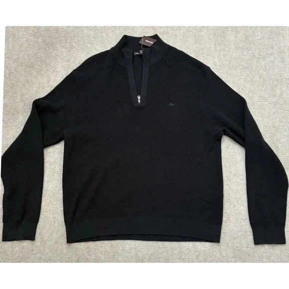 Michael Kors Mens Black Thermal Quarter Zip Sweater Mock Neck Cotton XL