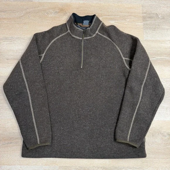 Kuhl Thermo Kore Mens Large Brown 1/4 Zip Pullover Ribbed Fleece Sweater L
